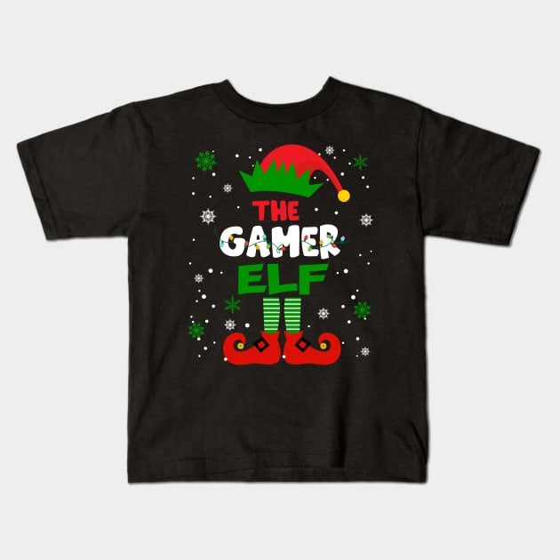 Gamer Elf Christmas Funny Family Pajama Matching Xmas Kids T-Shirt by Audell Richardson